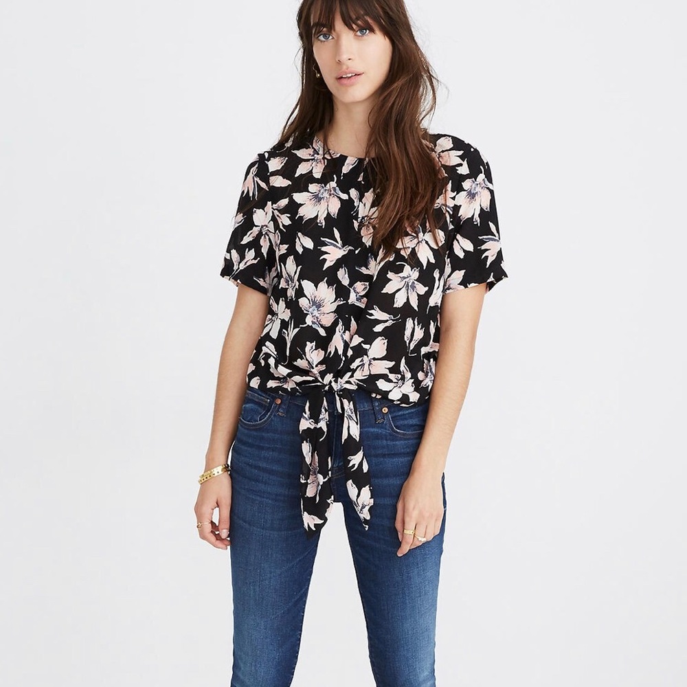 Madewell Silk Button-Back Tie Tee in Winter Orchid